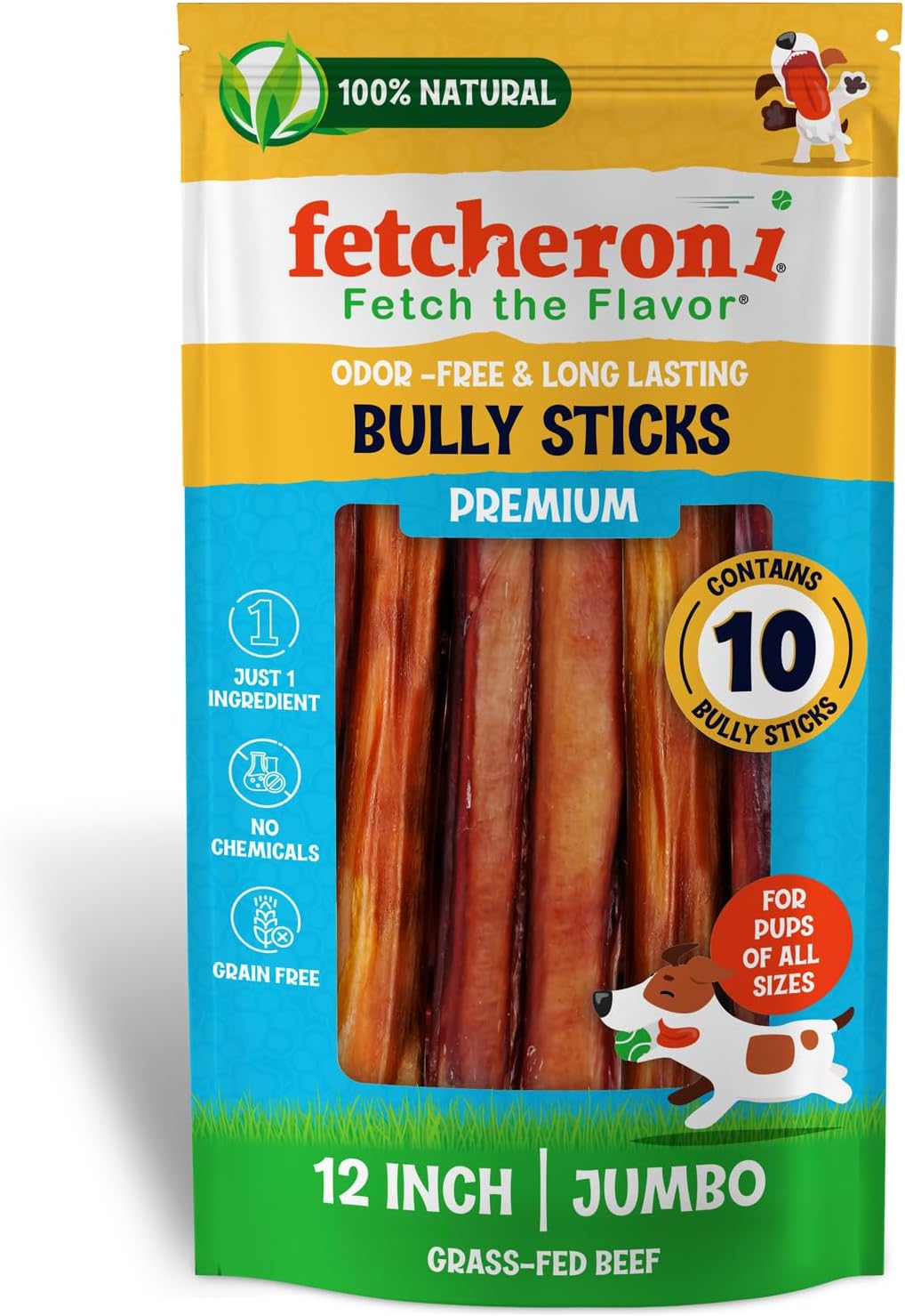 Jumbo Bully Sticks for Dogs - 100% Beef Premium Flavor - A Thick, Challenging Bully Stick for Your Large Dog and Aggressive Chewer- Long Lasting Dog Chews for Large Dogs (12 Inch, 10 Pack)