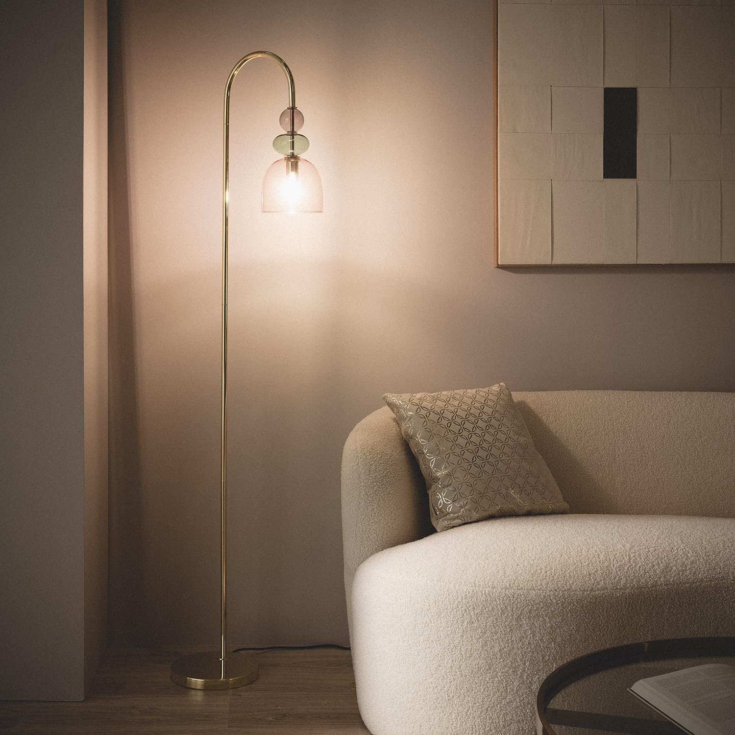 LEDKIA Lámpara de Pie Metal y Cristal Baudelaire Rosa | Diseño Vintage | Soporta Bombilla E14 | Uso Interior | Dimensiones: 1500x290x220 mm