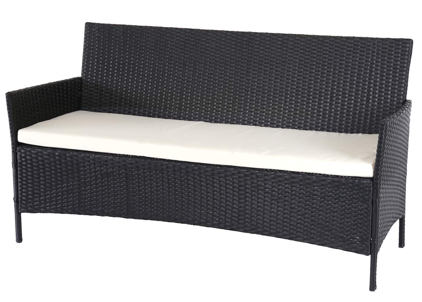 Mendler Divano sofa esterno giardino 3 posti Halden 154cm polyrattan antracite con cuscino avorio