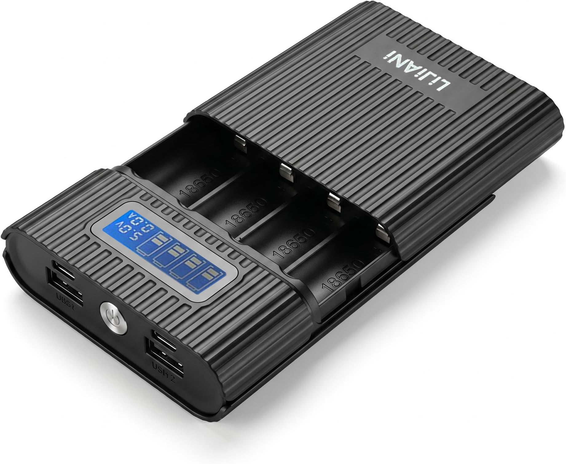 LIJIANI 18650 Charger Portable DIY Battery Box with LCD Display 2 USB Output,Micro and Type c Input, Smart Charger for 3.7v 18650 Li-ion Rechargeable Batteries (Battery Not Included)