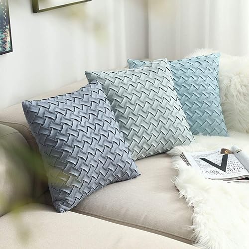 Miniatura 3 de vctops Funda de cojín decorativa con patrón de canasta bohemia, gamuza súper suave, funda de cojín cuadrada sólida para sofá, automóvil (gris verde,