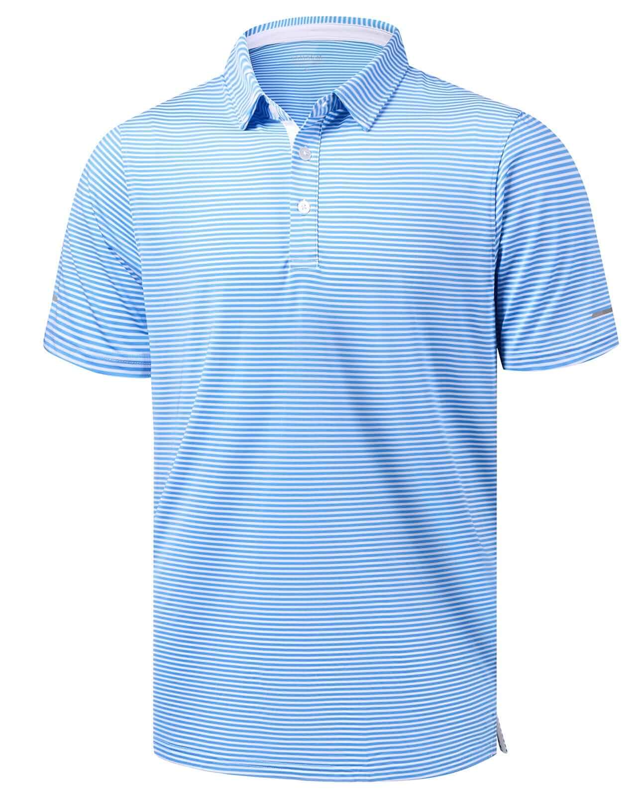 Golf Shirts for Men - Dry Fit Moisture Wicking Short Sleeve Performance Sport Casual Striped Collared Mens Polo Shirt Striped