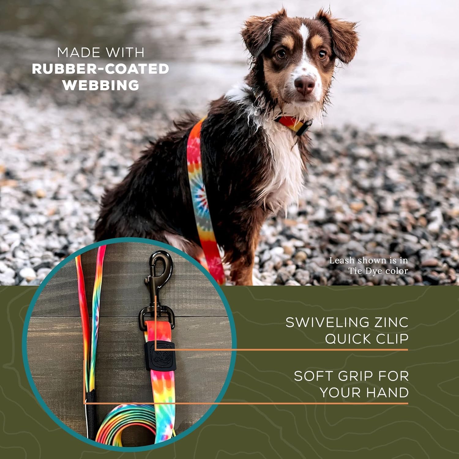 Wilderdog Correa impermeable para perro, repele el agua y la suciedad (teñido anudado)