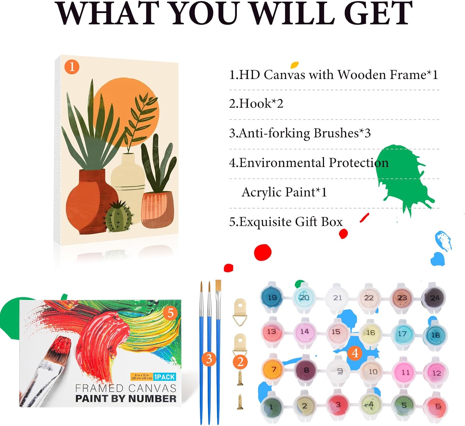 Easy Plant Framed Paint by Numbers Kit for Adults Beginner 8x12 Inch image 4
