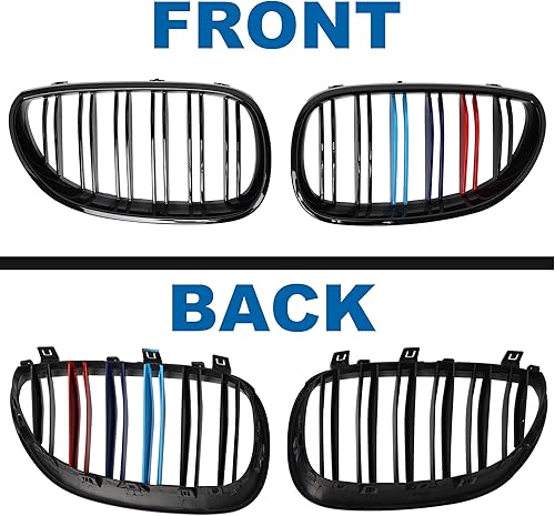 Miniatura 36 de Rejilla frontal F10 para riñón con doble listón, color negro brillante, compatible con BMW Serie 5 2010-2017, F10, F11, F18, Sedan 520i, 528i, 535d