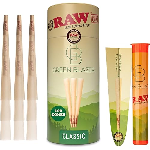 Raw Cones King Size Classic: 100 Pack - Patented Slow Burning Cones Rolling Papers & Tips - All Natural Raw Paper