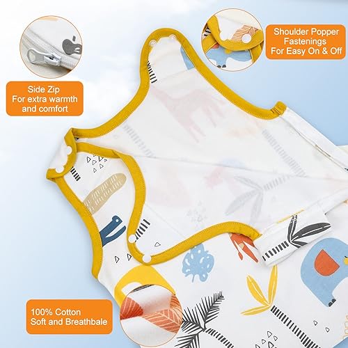 Miniatura 2 de MooMoo Baby Saco de dormir de algodón para bebé, con cierre de cremallera y cierre de cremallera, para bebés de 6 a 12 meses, Dino