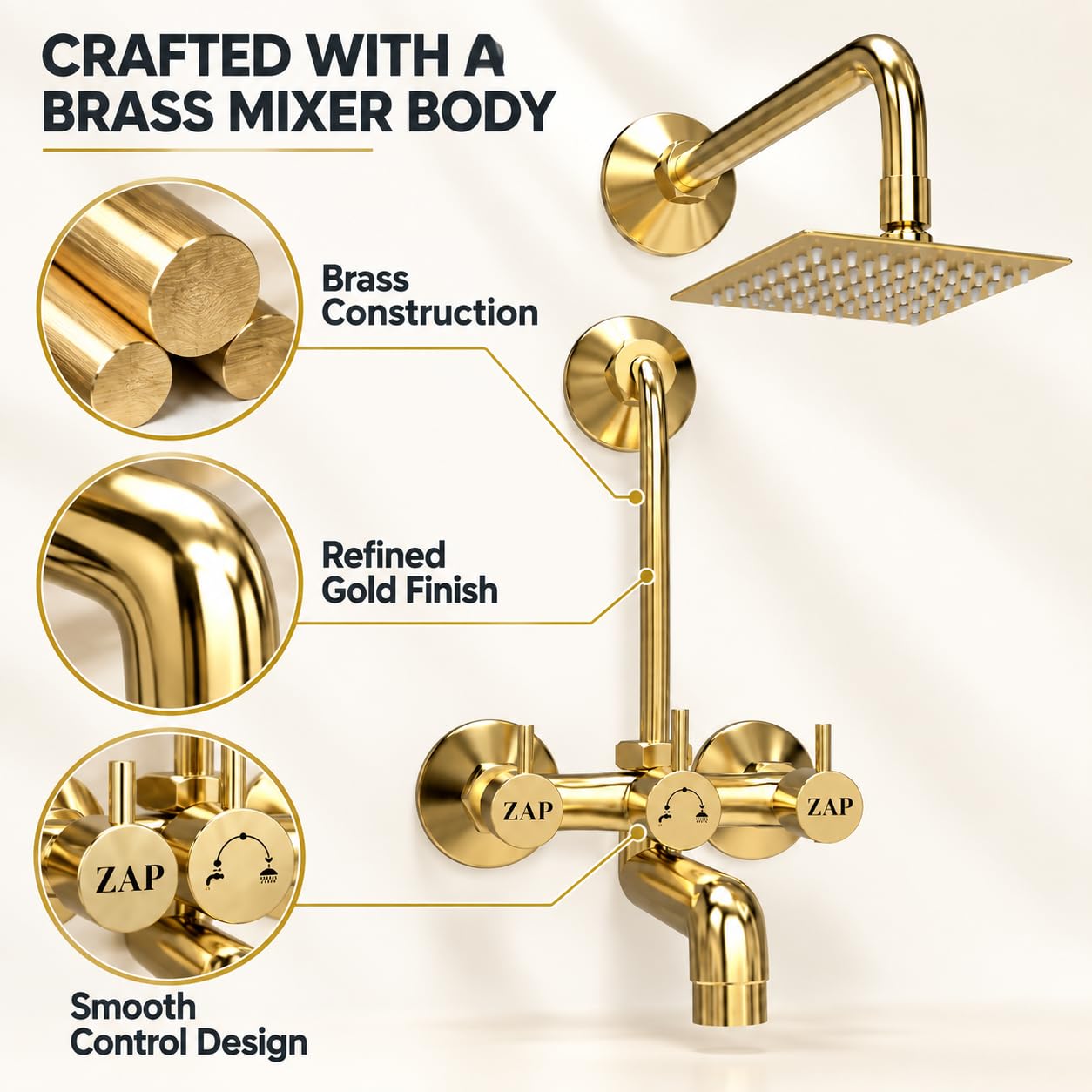 ZAP Elixir Gold 2-in-1 Shower Mixer Tap Set -5