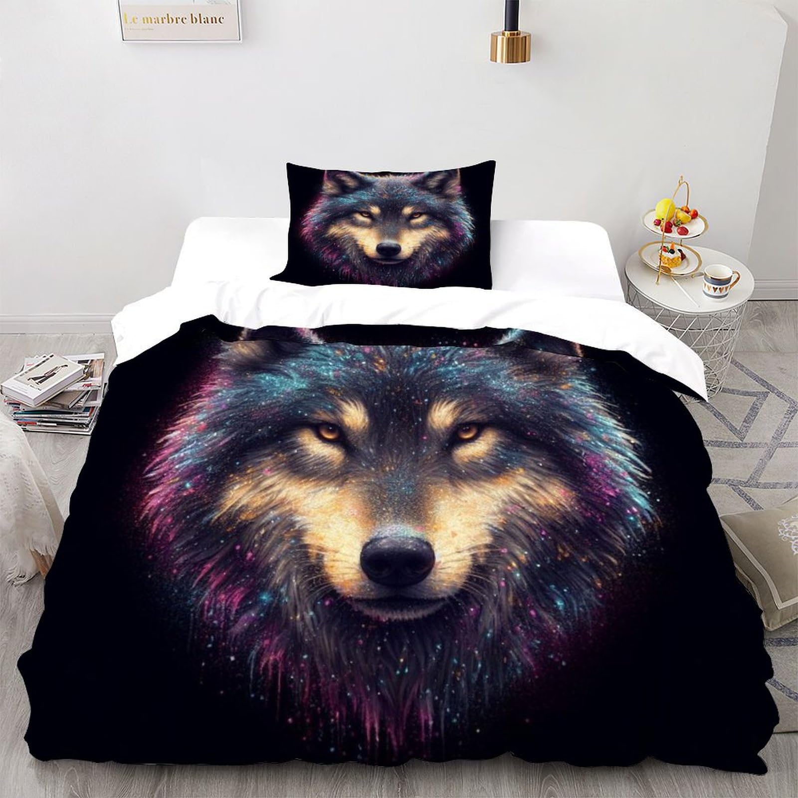 DOXLITVT Wolf Bedding Sets Soft And Comfortable Animal Duvet Cover Set 2 Pieces for Kids Adults Microfiber with 2 Pillowcases Single（135x200cm）