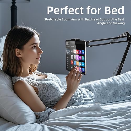 Miniatura 4 de Peastrex Soporte de piso para tablet con base estable de 12 libras, soporte para teléfono iPad con brazo elástico de altura ajustable para iPad Pro