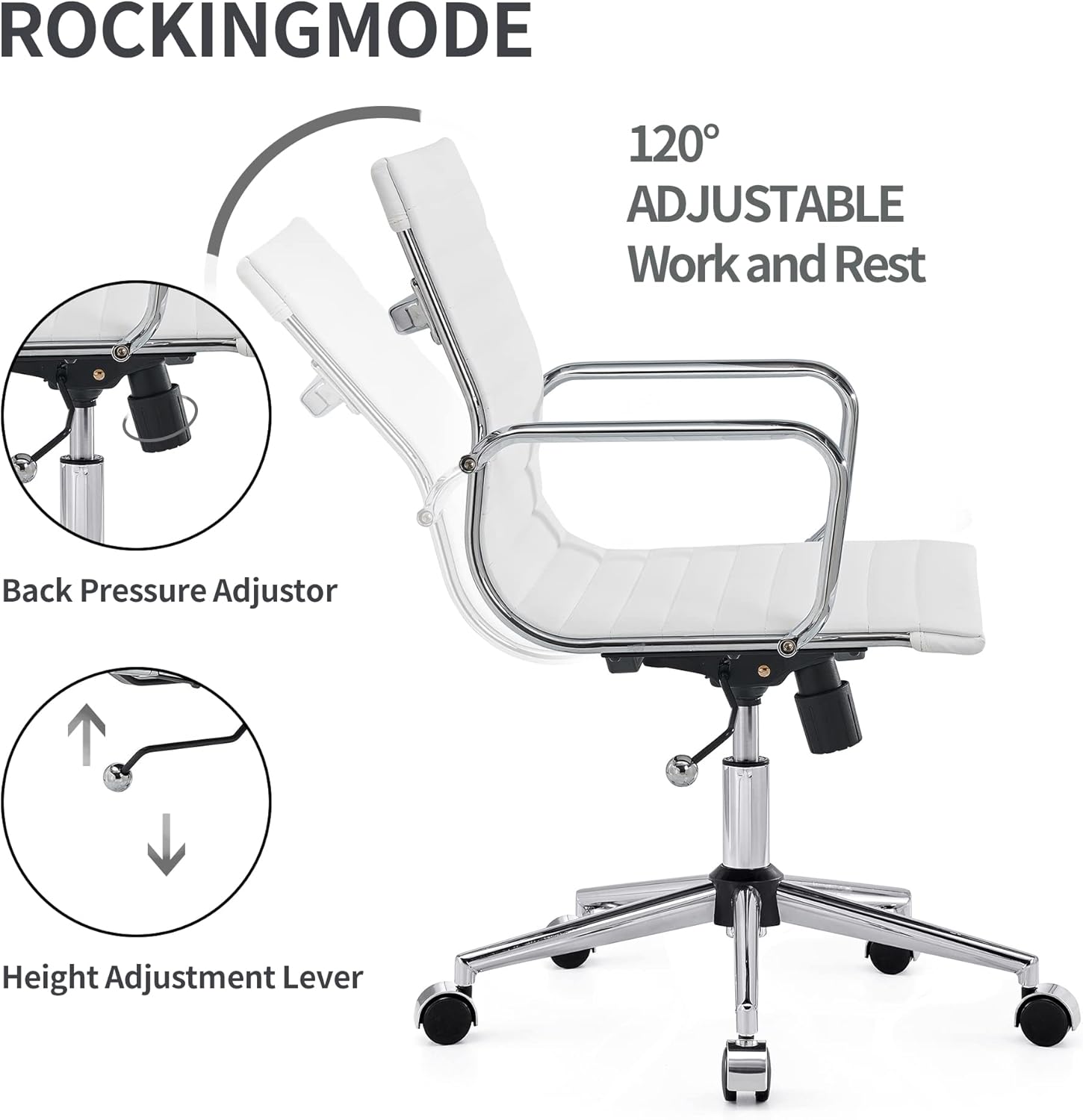 White Office Chairs Computer Conference Swivel Chair with Wheels and Arms Leather Home Office Desk Chair Mid Back Adjustable Chairs for Girls…