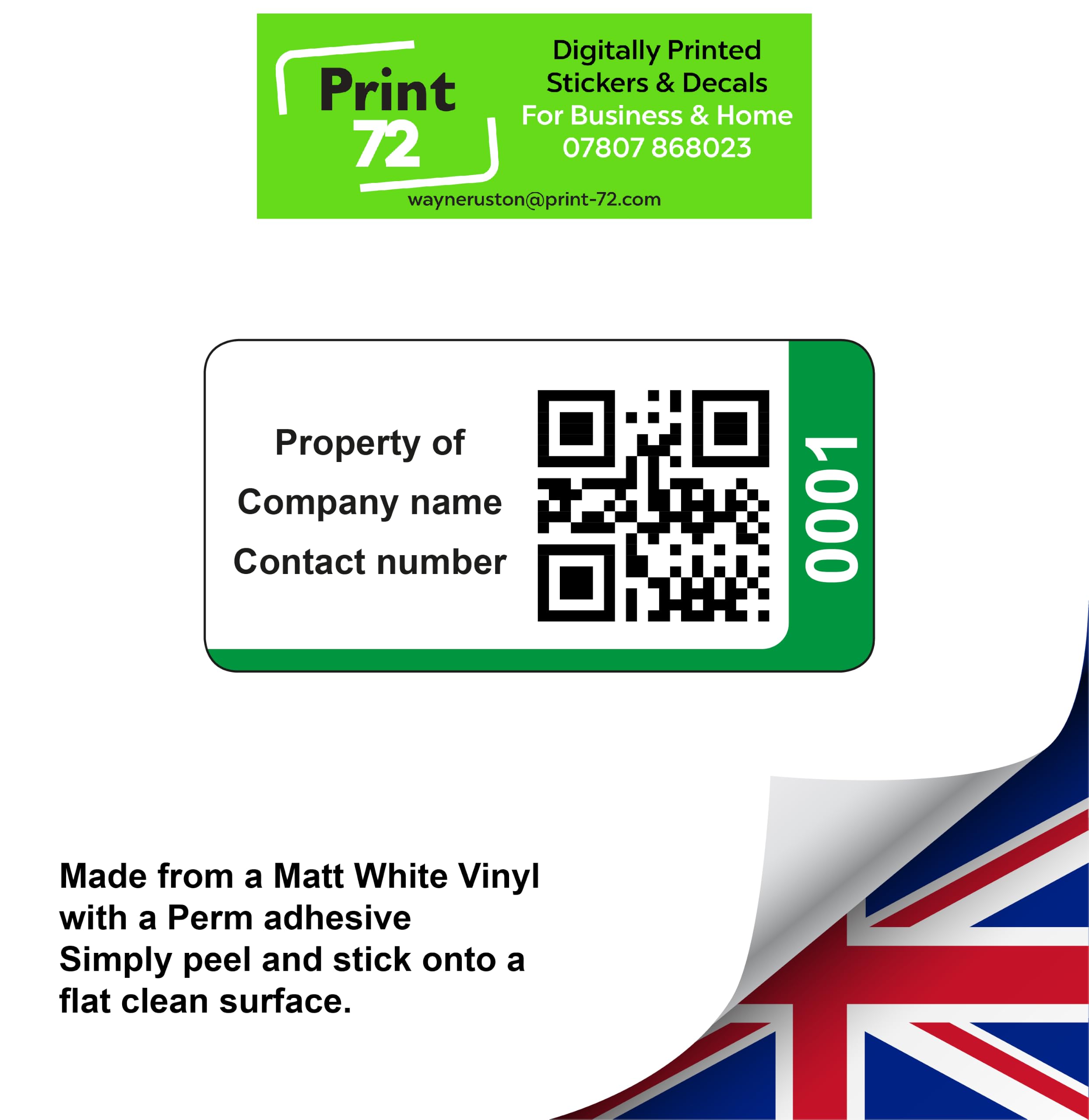 1000 etichette adesive personalizzate con codice QR Code Asset - con codice QR collegato al sito Web opzionale - Etichette permanenti in vinile verde 38 mm x 20 mm - semplici da personalizzare