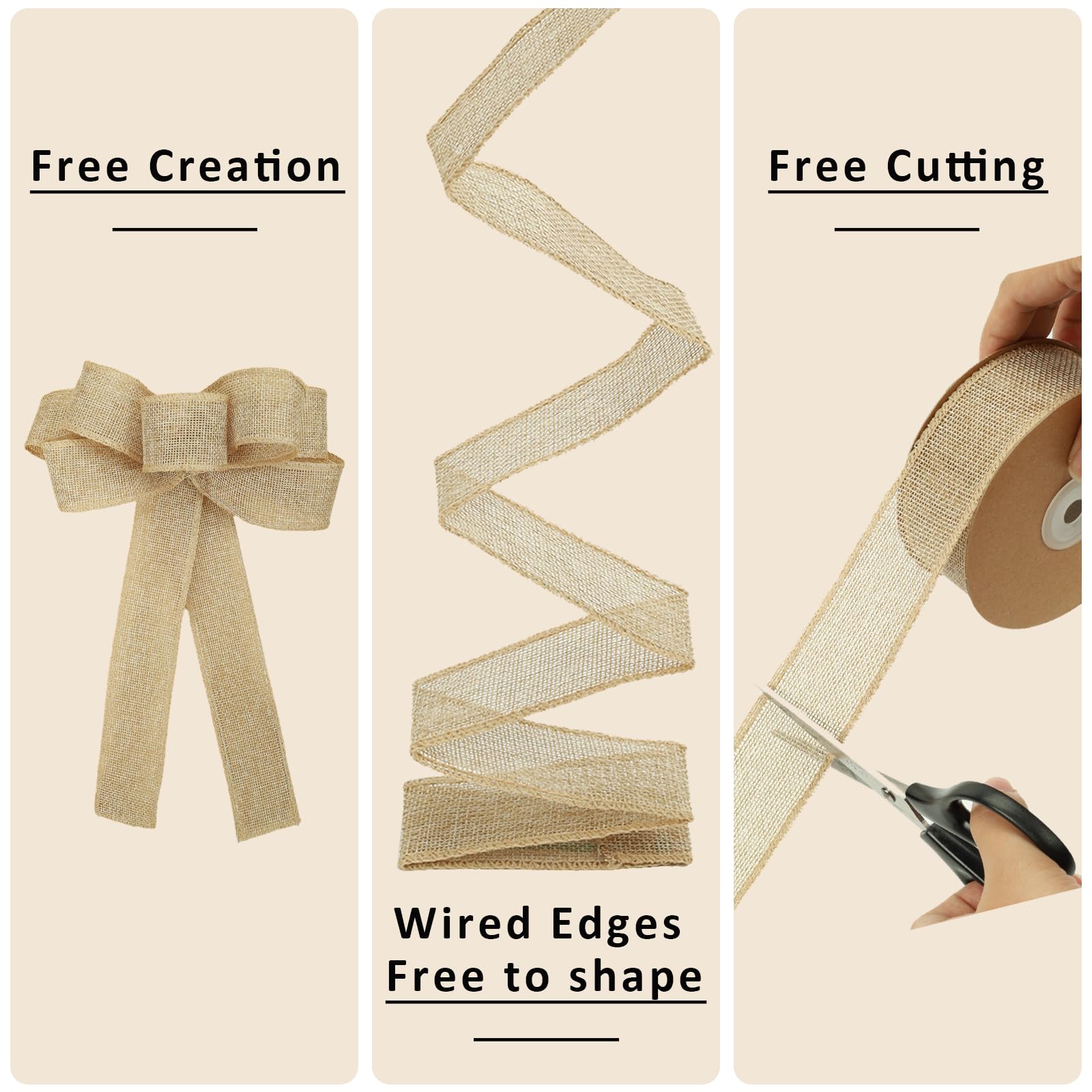 LaRibbons Juteband mit Draht, 6,3 cm x 12 m, natürliches Jute-Stoffband für Frühling, Ostern, Kranz, Schleifen, Geschenkverpackungen, Baum, Outdoor-Dekoration