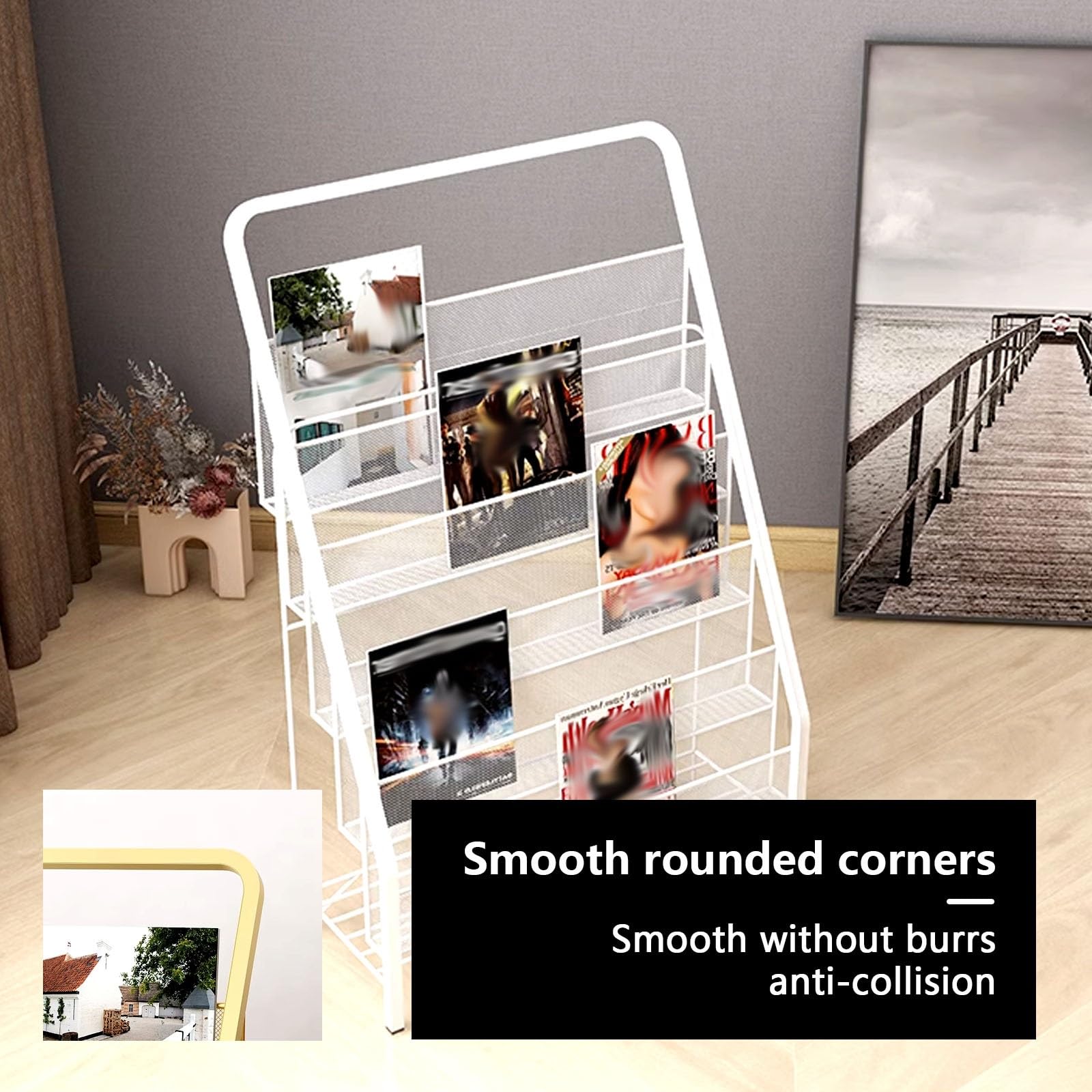 Porte-revues support de littérature sur pied en maille pour brochures et catalogues, grande capacité, design peu encombrant, idéal pour le bureau ou la vente au détail