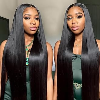 5x5 HD Lace Closure Wigs Human Hair Glueless Straight HD Lace Front Wigs Human Hair Pre Plucked 180 Density Human Hair Wigs with Elastic Band Realistic Looking Black Color (34 Inch)