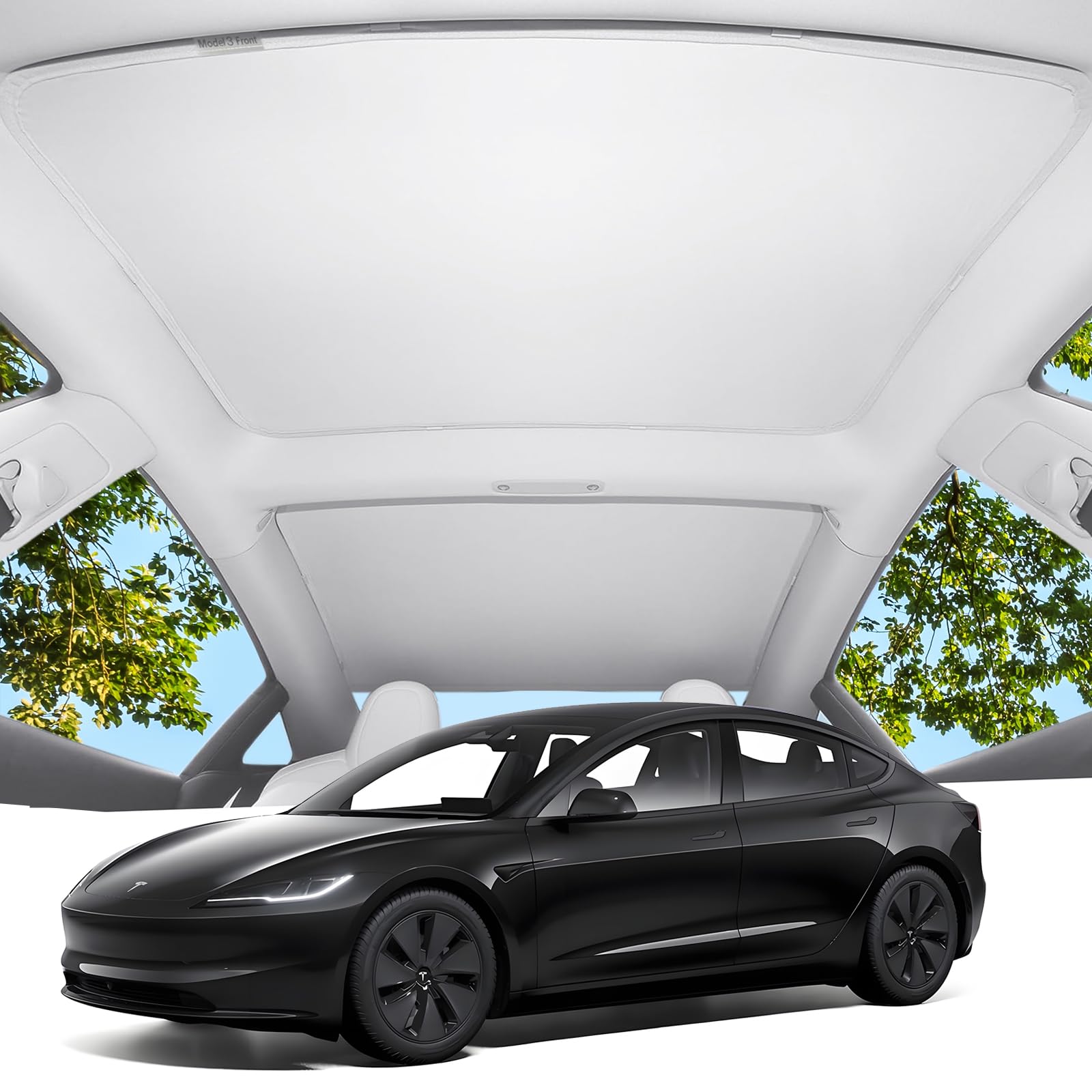 Newest Tesla Model 3 Highland Sunshade Roof?Blocks 99% UV, No Sag Gap!? Premium Sunshade for Model 3 Keep Cooling Light-Tight Foldable Sunshade for Glass Roof, 2024 Tesla Model 3 Highland Accessories