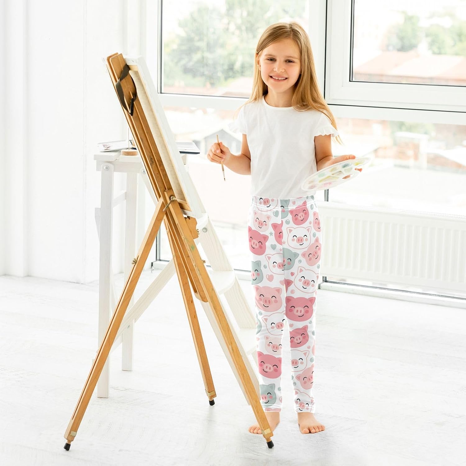 Girls Activewear Leggings Cute Cartoon Pig Pastel