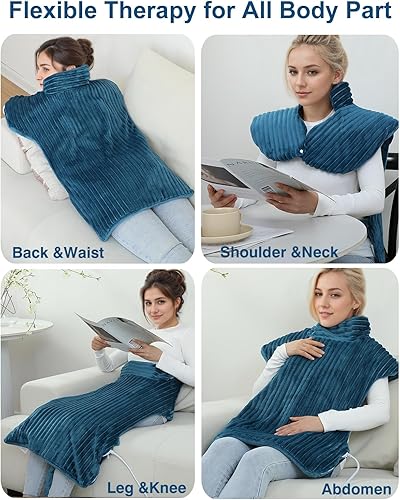 Miniatura 4 de Dowin Almohadillas térmicas para aliviar el dolor de espalda, almohadilla térmica eléctrica portátil con masajeador, almohadilla térmica extra