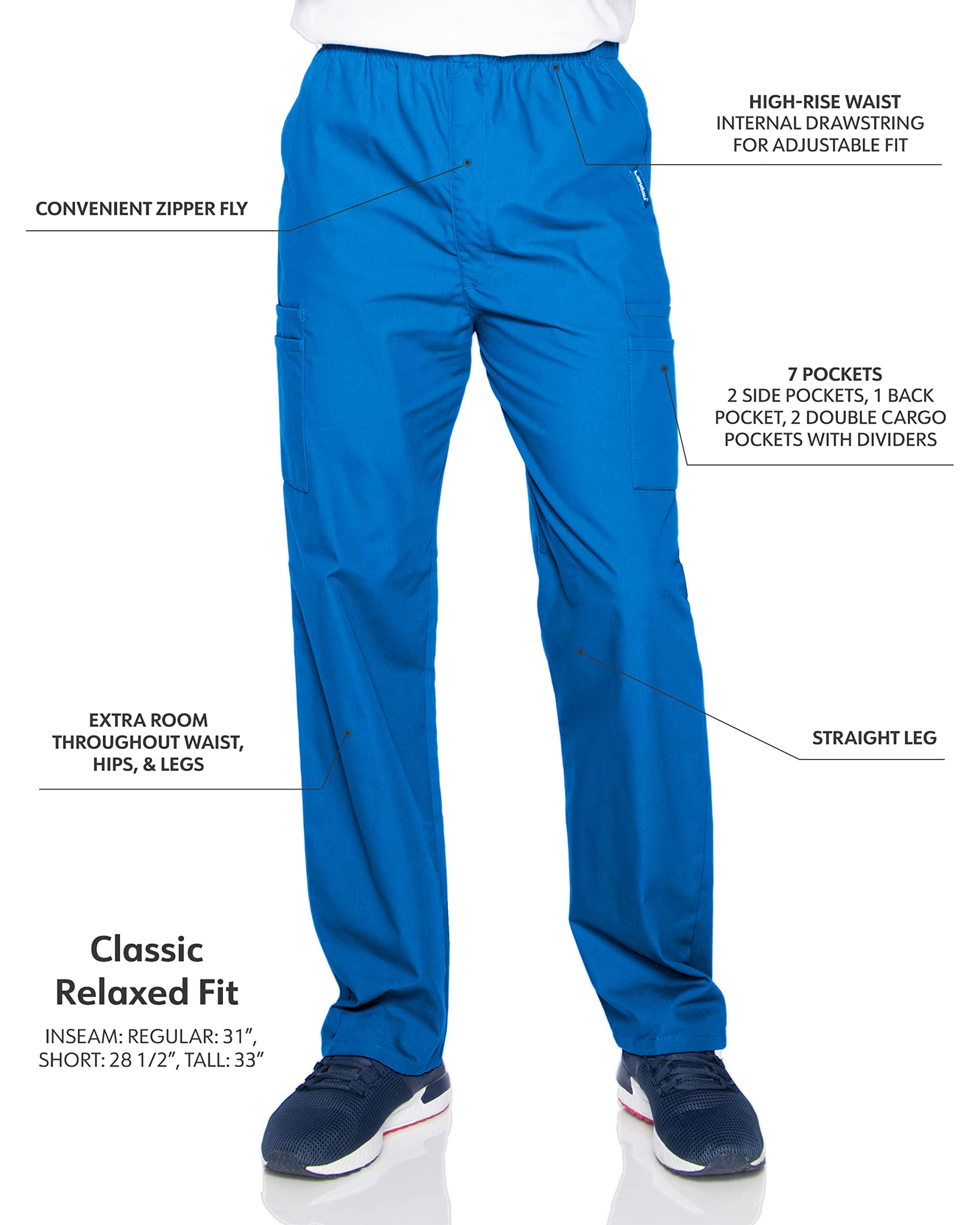 Landau Essentials Relaxed Fit 7-Pocket Elastic Cargo Scrub Pants for Men 8555