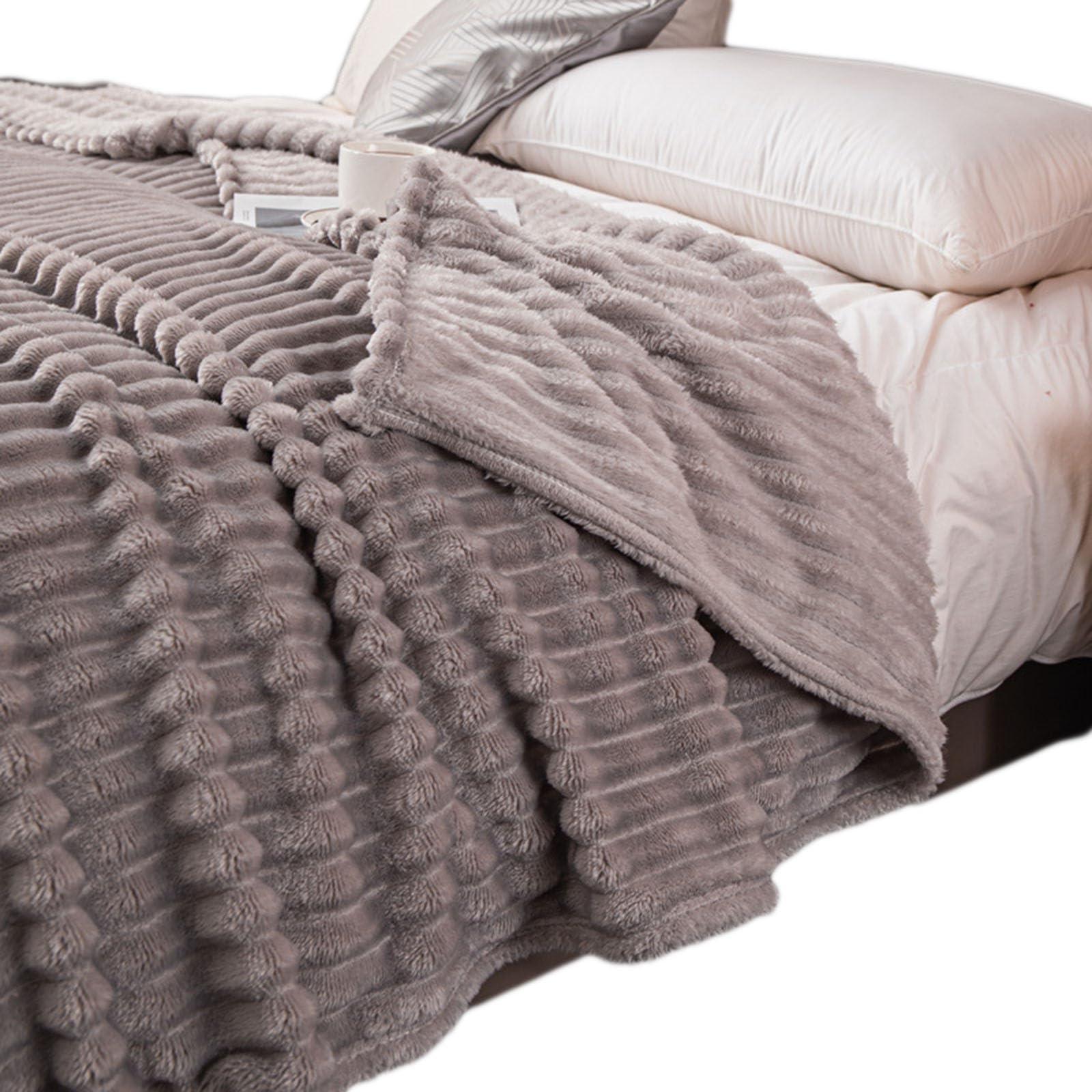 Zoomlie Manta de franela gruesa, cálida, suave, cómoda, individual, doble, king, manta de forro polar para cama, sofá, oficina (gris claro, 180 x 200 cm)