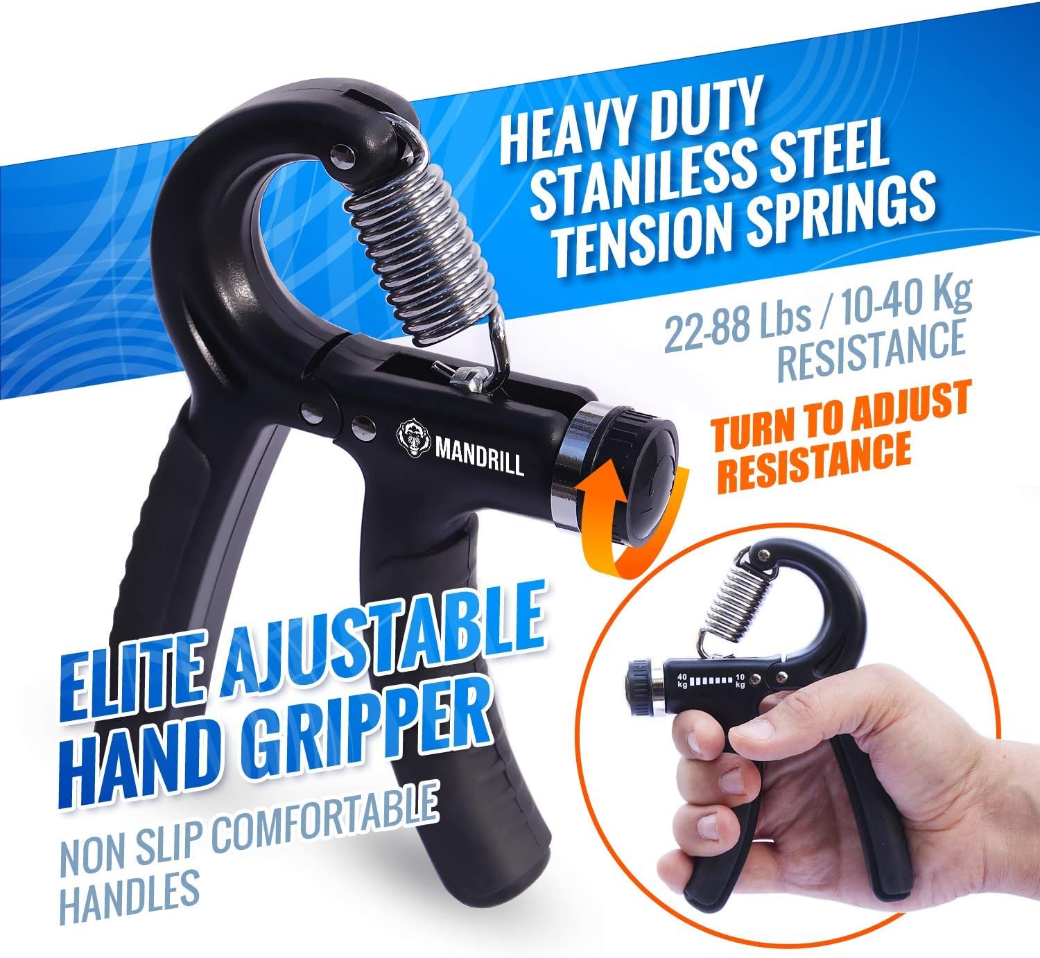 Hand Grip Strengthener (4 Pack) Forearm Exerciser Adjustable Resistance Hand Gripper, Finger Stretcher, Grip Ring and Finger Exerciser for Men and Women, Injury Recovery and Muscle Builder