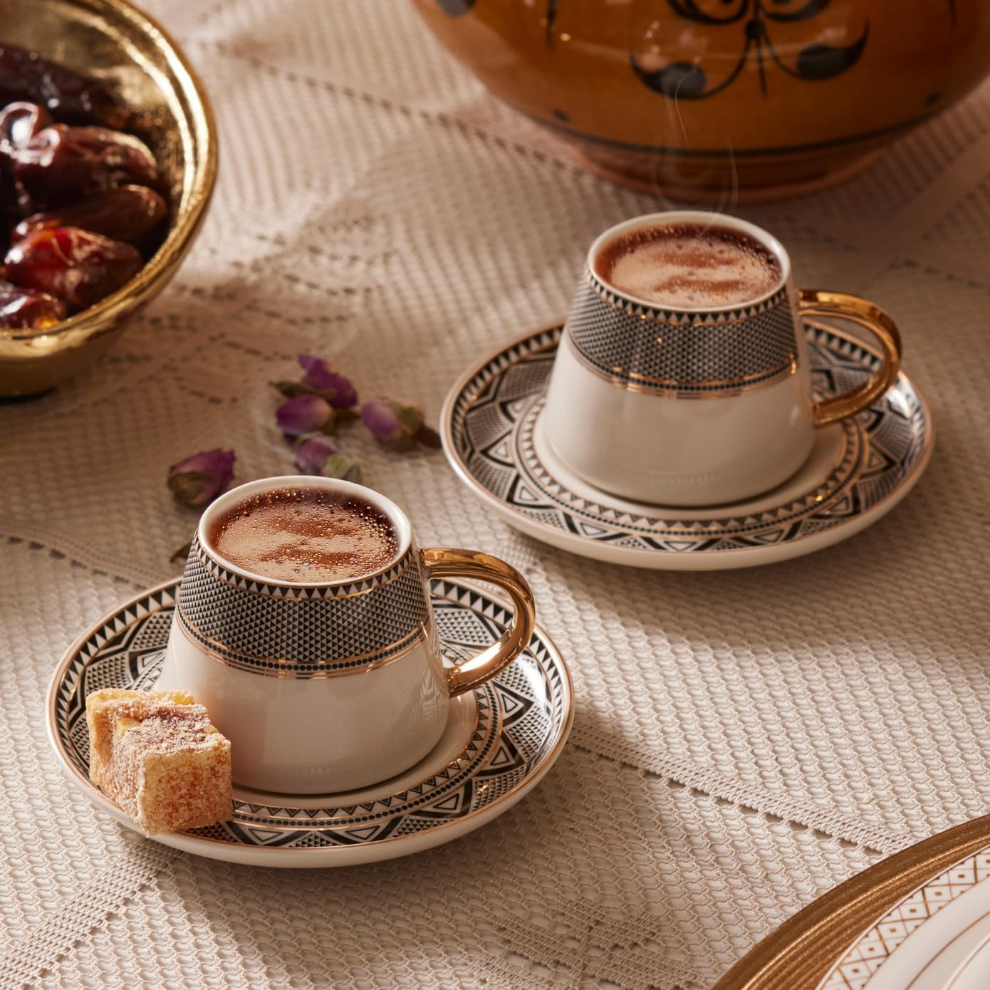Karaca Globe Tasses à café turque pour 6 personnes, Service à Café Porcelaine, Tasses à Thé, Expresso, Latte Classique, Türk Kahve Fincanı, Café Turc