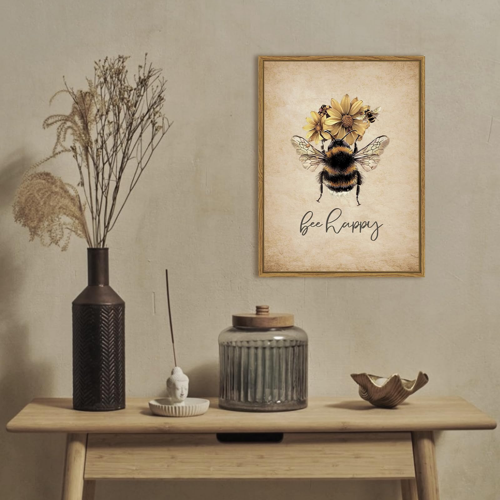 Amazon.co.jp: Bee Happy Vintage フレーム入りキャンバスプリント