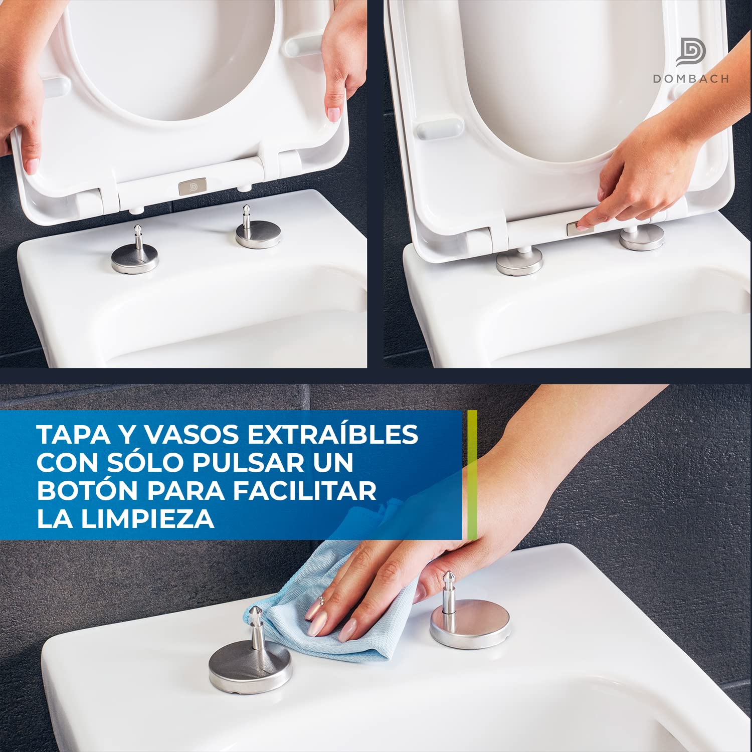 Dombach® Lamera Premium - Tapa WC Universal, Blanco, Forma Cuadrada, Duroplástico, Cierre Automático y Suave, Desmontable, Amortiguada