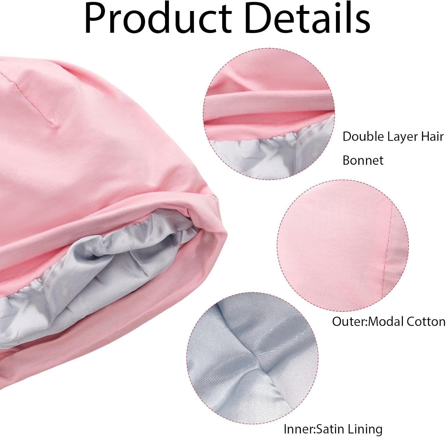 Avxdbr 2 Pcs Satin Lined Bonnets Sleep Cap Adjustable Hair Wrap Beanies Hat for Women and Men Sleeping Black and Pink