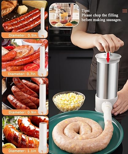 Miniatura 3 de Máquina de salchichas casera de cocina con 4 tubos de relleno, máquina de salchichas vertical, relleno rápido de salchichas, 2.2 libras
