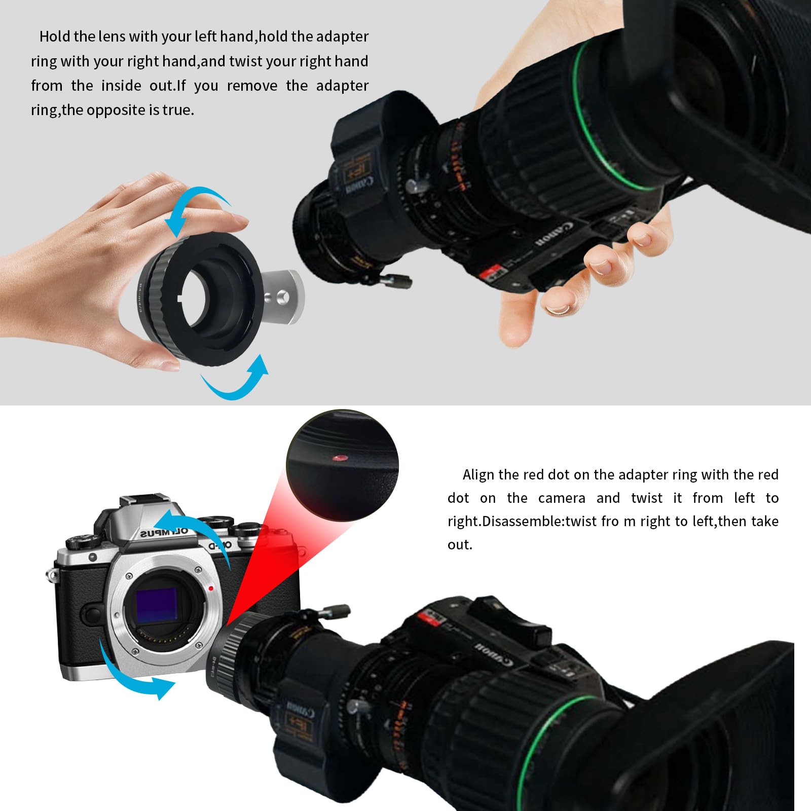 B4 auf M4/3 Objektiv Adapter,Kompatibel B4 (2/3") Objektiv auf Kompatibel mit Micro Four Thirds (M4/3) Kameras OM-5,EM1X EPL10,EPL9,EPL8,EPL7,EPL6,G9,G7,G1,G2,G3,G5+Objektiv Reinigungstuch