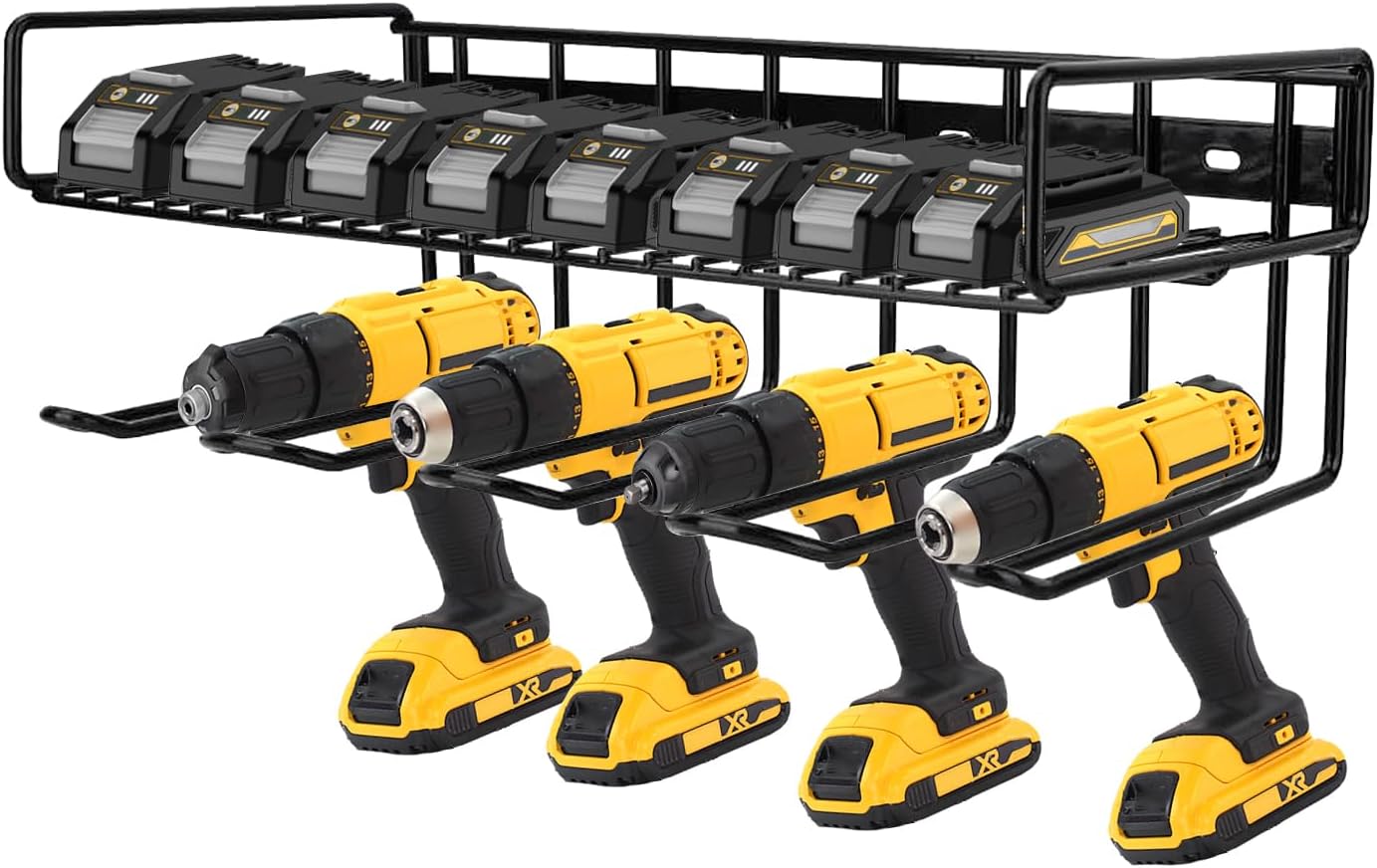 Power Tool Organizer Wall Mount, Heavy Duty 2 Layer Cordless Tool Organizer 4 Drill Organizer Wall Mount Black Shelf Power Tool Organizer Garage