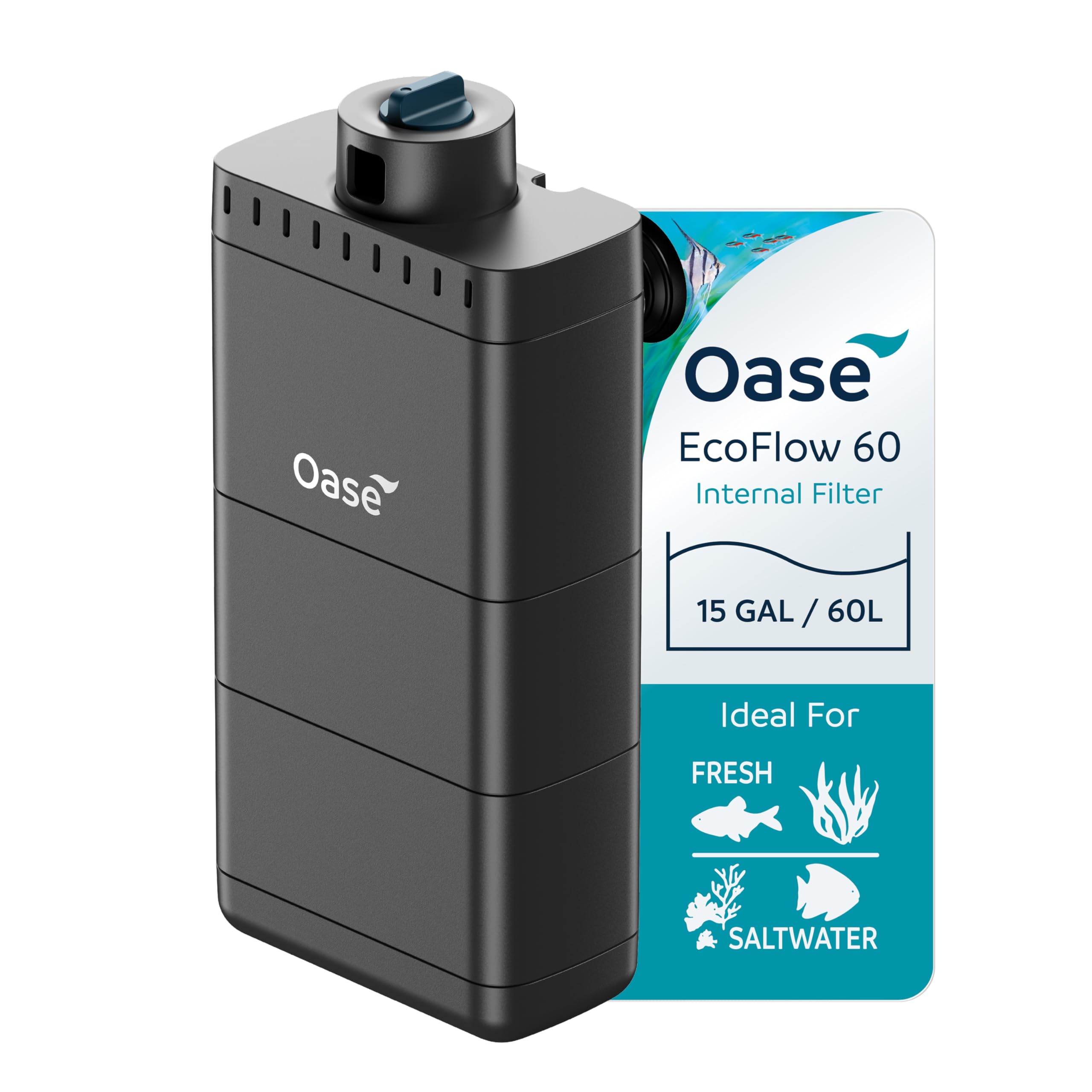 Photo 1 of Oase EcoFlow 60 Internal Aquarium Filter – Quiet Submersible Multi-Stage Filter (Biological & Mechanical), Custom Flow, Easy-Clean Modules, For Freshwater, Saltwater & Turtle Tanks up to 15 Gal (60L)
