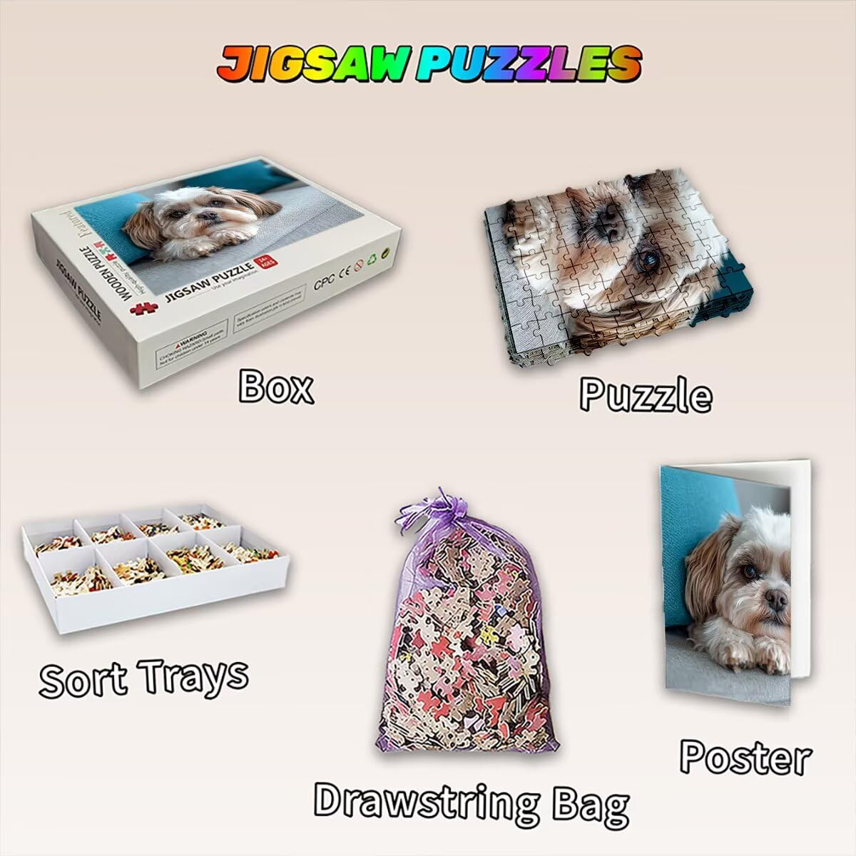 Puzzle 3000 elementów dla dorosłych, puzzle 3000 elementów pies, zwierzęta puzzle dla dorosłych z wykwintnym pudełkiem do pakowania, gry edukacyjne, duże drewniane puzzle na prezent dla kobiet