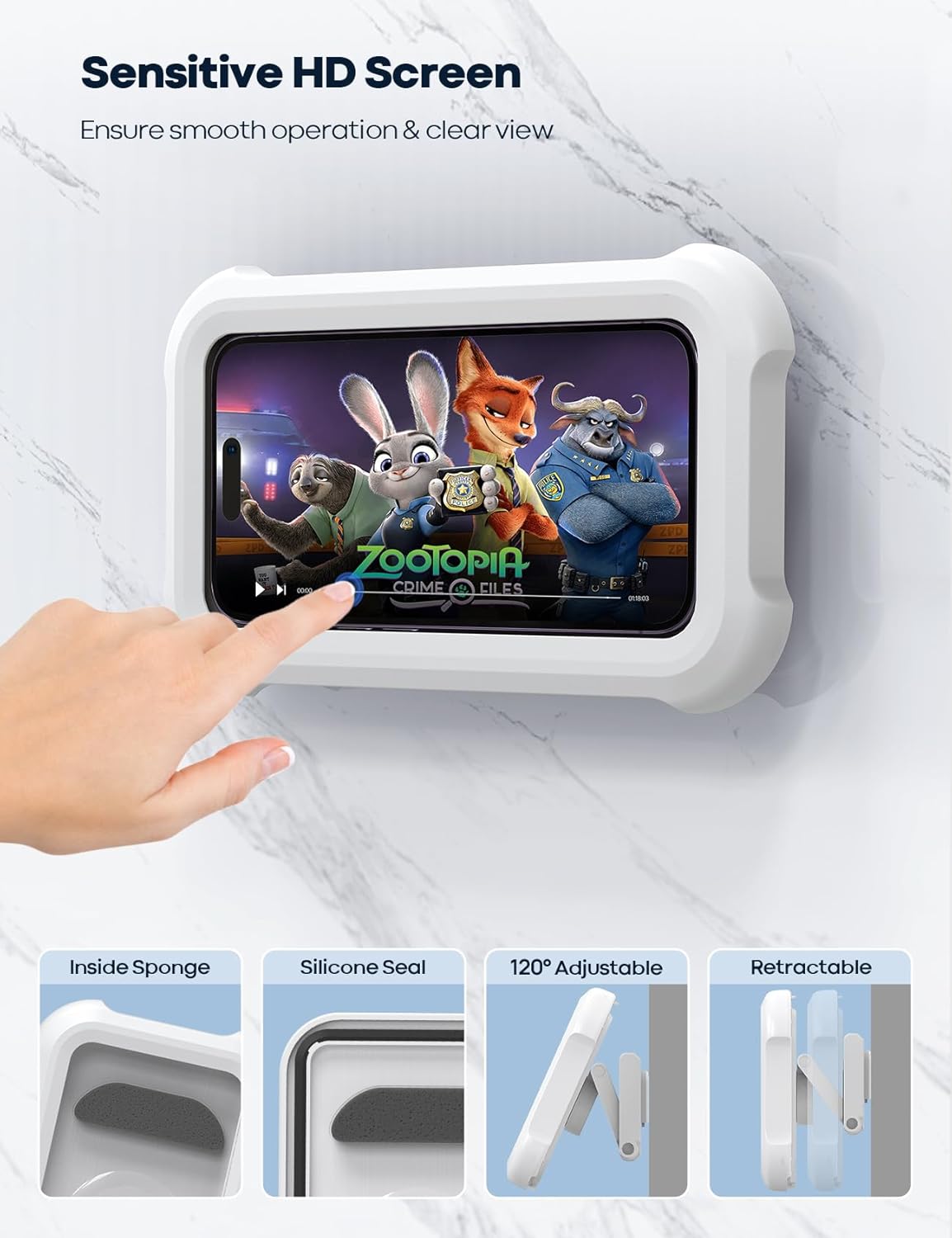 Lamicall Support Téléphone Douche Étanche: Rotation 360°, Réglable, pour 4-7" (Blanc) - Description