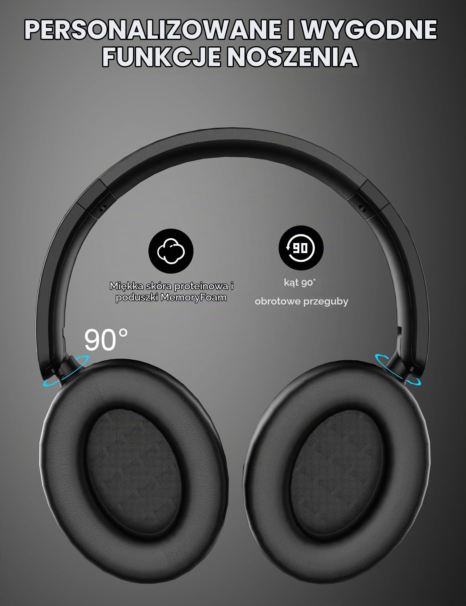 Słuchawki Bluetooth Over Ear, Hybrid Active Noise Cancelling, 20 godzin odtwarzania w trybie ANC, Hi-Res Audio głęboki bas, lekkie składane bezprzewodowe słuchawki z torbą do przenoszenia telefonów