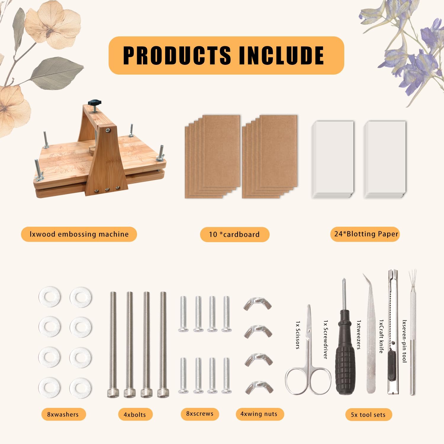 DecorYc Large Floral Press-10.8”x6.9” Wooden Dried Flower Making Kit-Pressure Flowers Pressed DIY Art Gift for Adult Craft Lovers