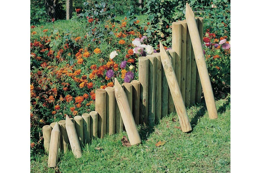 Gartenpirat Holzpfahl Kiefer imprägniert Ø 6 x 30 cm, gefräst & gespitzt | Für Beeteinfassung, Rasenkante und Palisade im Garten sowie zur Beetgestaltung und Abgrenzung