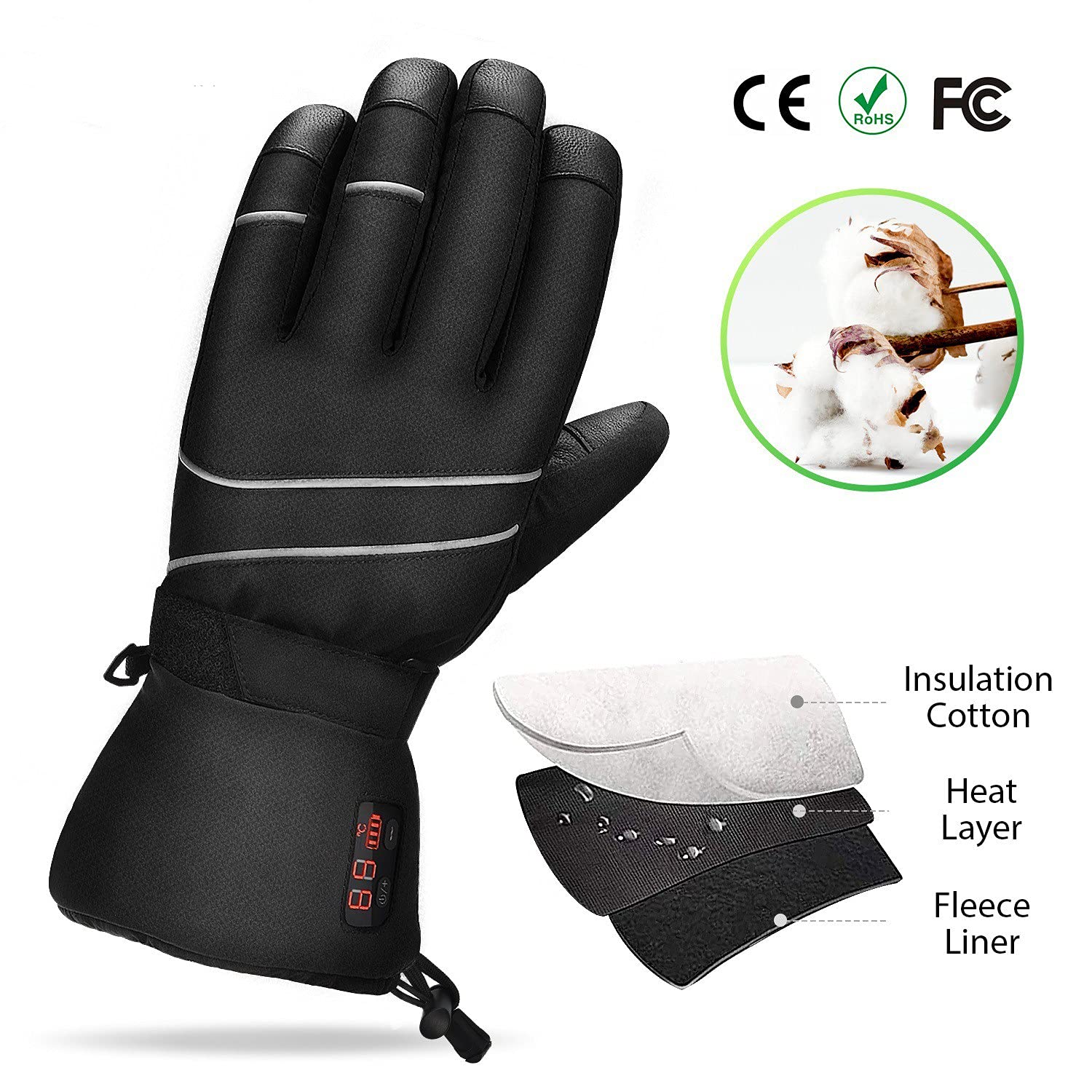 Guantes Térmicos Batería Eléctrica Recargable Impermeable Guantes Térmicos Térmicos para Invierno Esquí Al Aire Libre Snowboard Ciclismo Caza Pesca Calentador De Manos ArtritisBlack,XXL