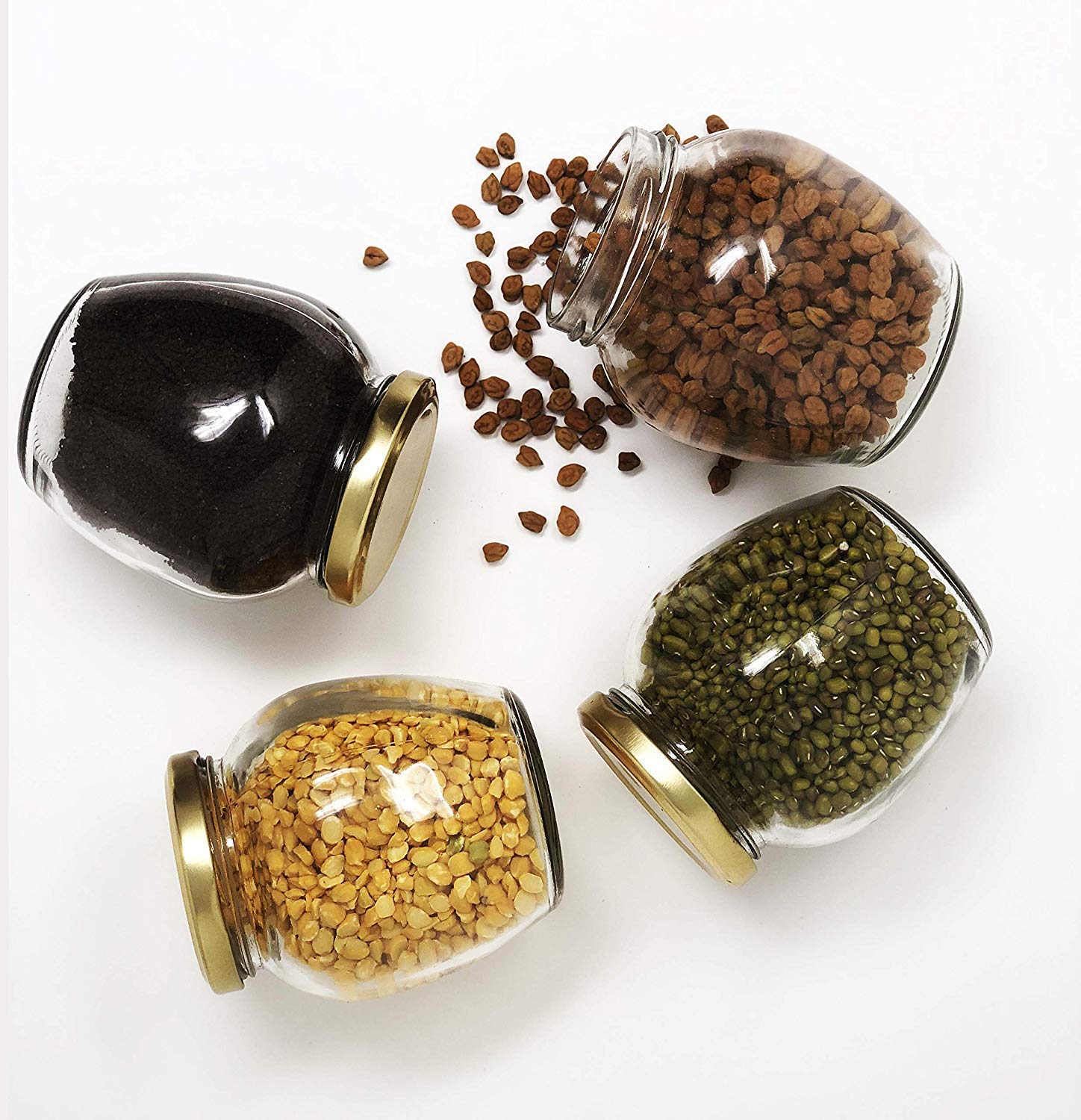 LDG WARE Matka Style Pot Glass Jars and Container For Storge Spices and Pickle Clear View 400ml Metal Golden Color Air Tight and Lid Made In INDIA(10)