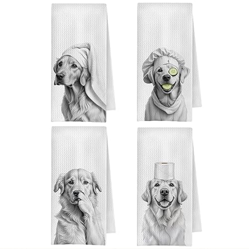 Funny Golden Retriever Bathroom Hand Towels Set of 4, Dog
