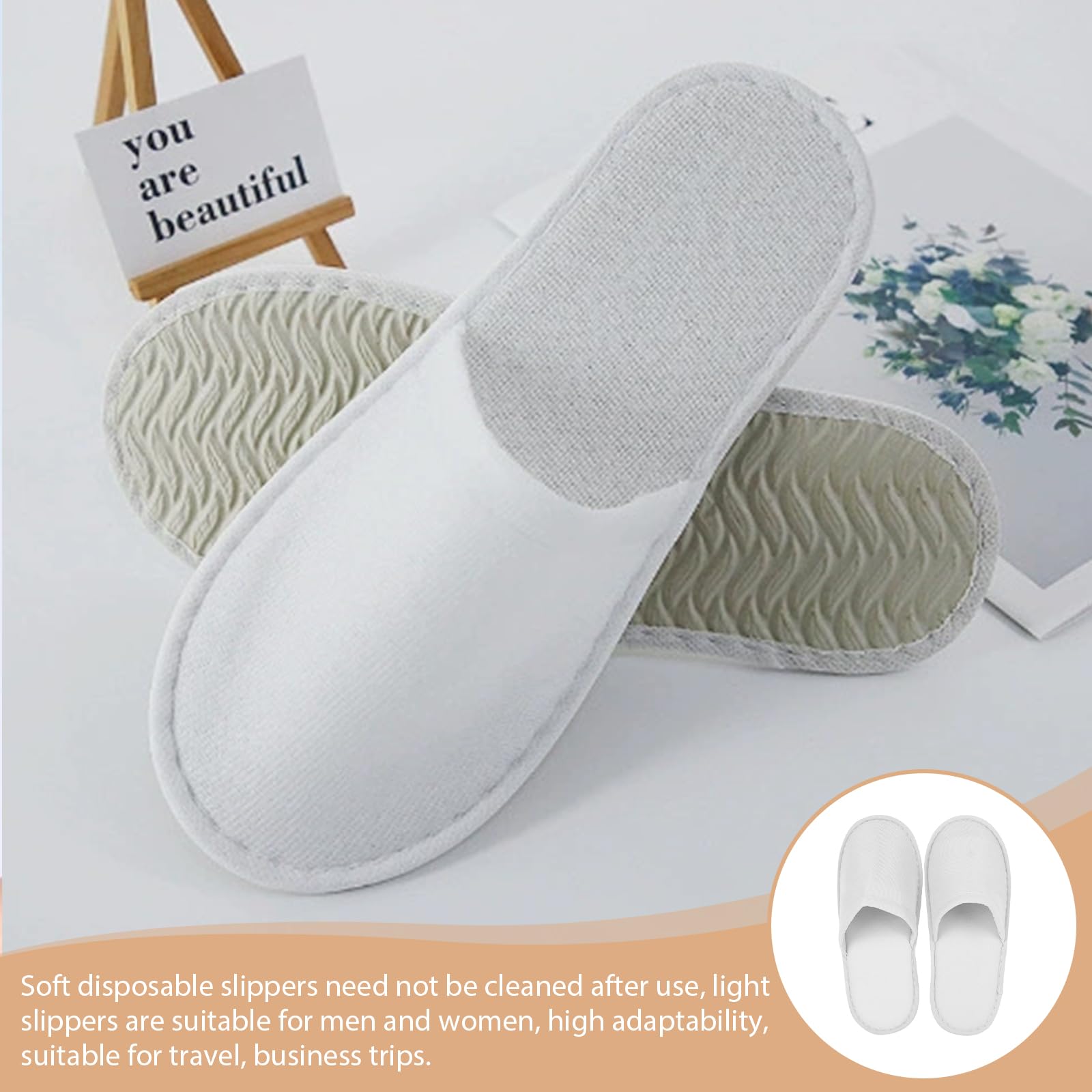 Lot de 24 paires de pantoufles en tissu éponge - Blanc - 4 mm - Unisexe - Pour hôtel, salon, spa, maison