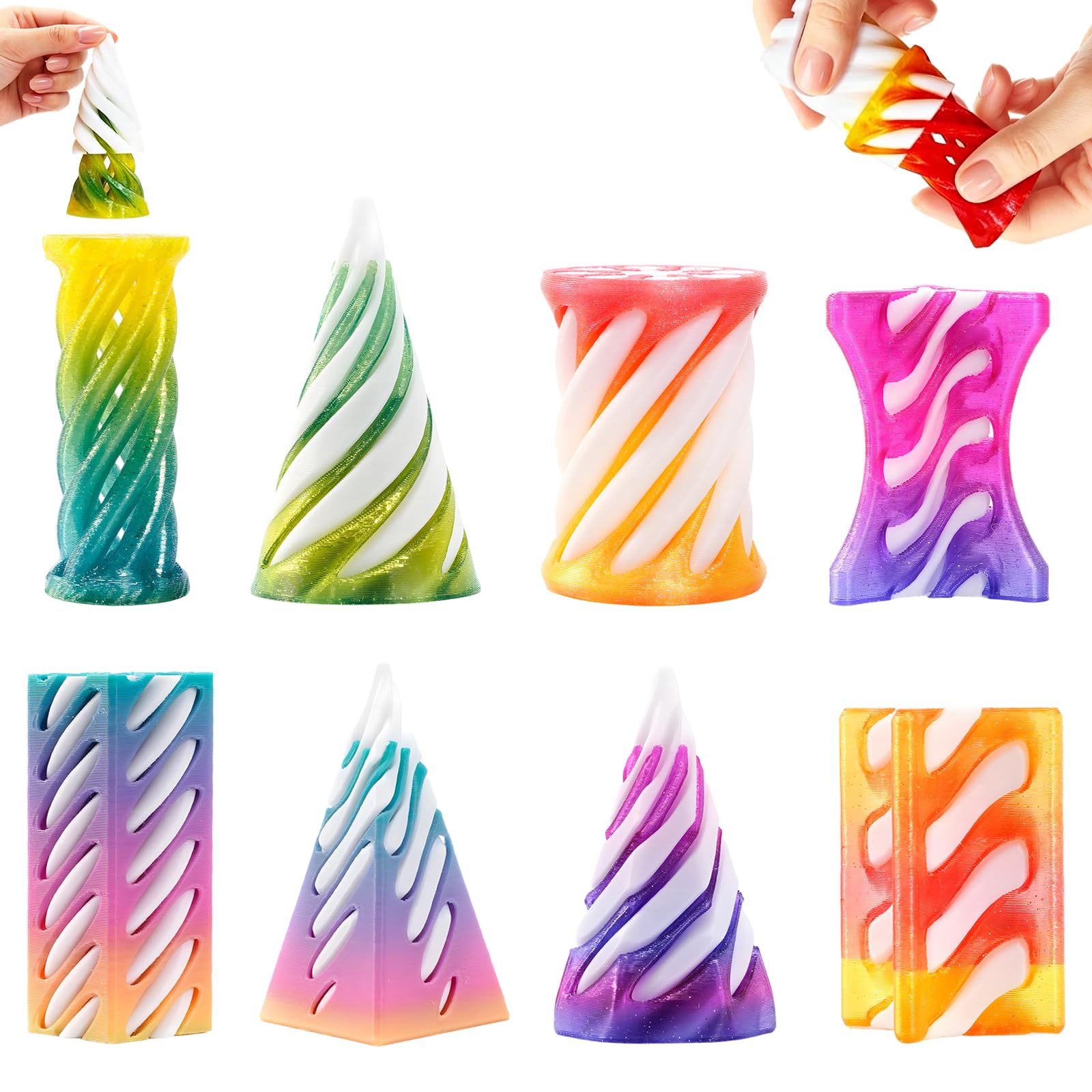 3D Printed Fidget Toy, Eight Piece Spiral Cone Fidget Set, Desktop Stress Calming for Office and Study Focus, Portable Anxiety Management Tool, Decorative Gift Collection