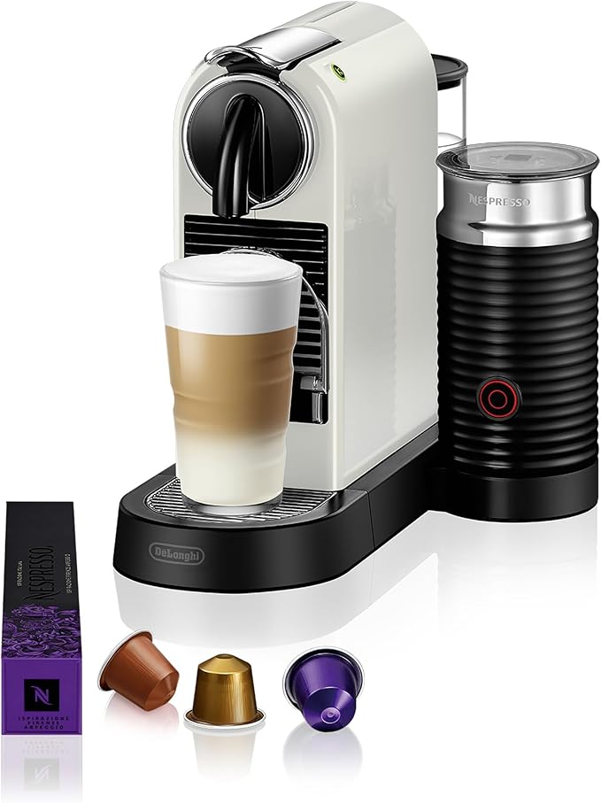 De'Longhi Nespresso CitiZ & Milk EN267.WAE, Machine à Café en Capsules avec Mousseur de Lait, Machine à Café pour une Tasse, Cappuccino, 19 Bars, 2 Tailles de Tasses, Ensemble D'Accueil Inclus, Blanc