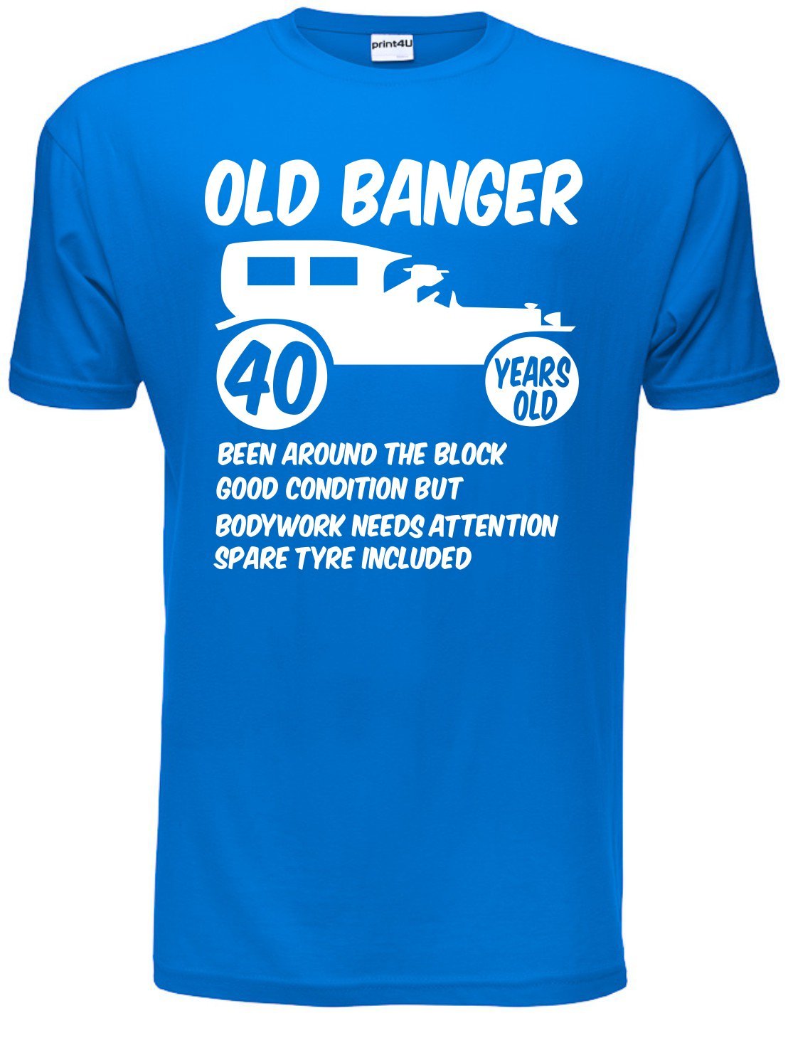 Print4u Men's Blue 40Th/Forty Age 40 Birthday T-Shirt Old Banger Unisex Large