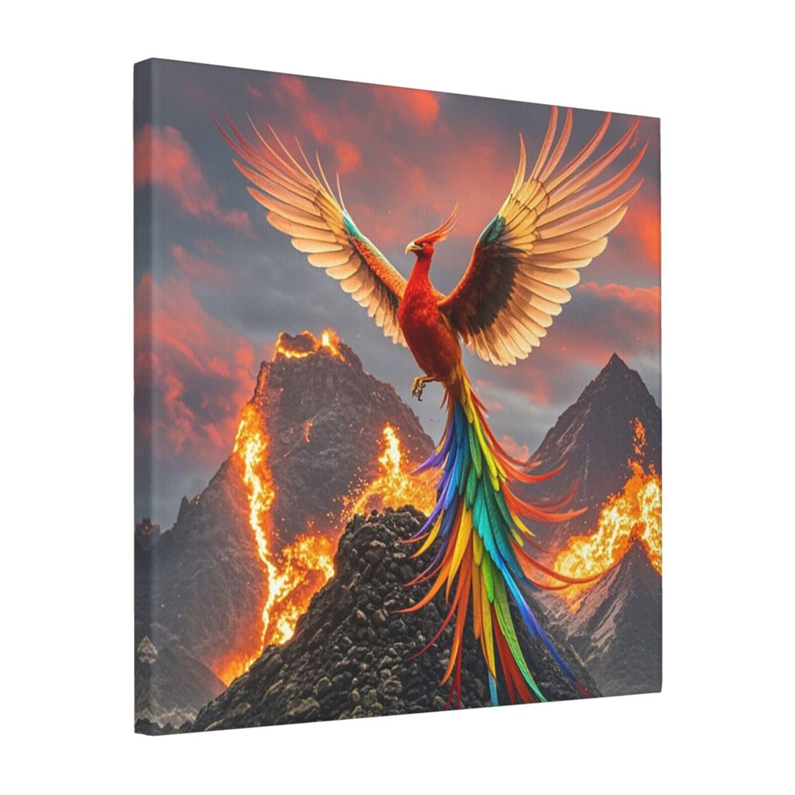 FodPand Phoenix and Fire Canvas Wall Art for Living Room Wall Decor 16"x16" Modern Artwork Painting Pictures Hanging Canvas Prints Aesthetic Wall Art for Bedroom Bathroom Office Wallart Decor