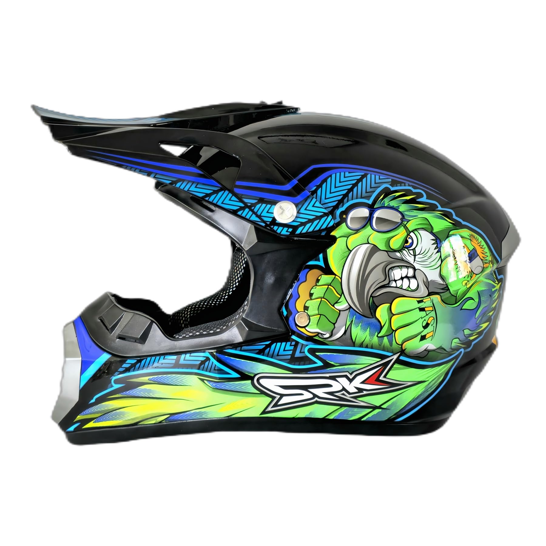 Casco Motocross Set Per Bambini E Adulti, Endurance Race ATV ATV Casco, Casco Di Sicurezza Stereo Traspirante Include Occhiali Guanti Maschera(Blue,XL(58-59CM))