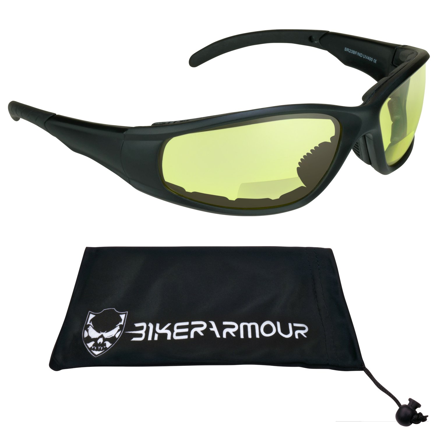 Bikershades Bifocal Safety Motorcycle Glasses Night Yellow Z87 +2.50