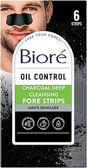 Men's Charcoal Blackhead Remover Pore Strips, Nose Strips for Instant Blackhead Removal on Oily Skin, with Natural Charcoal to Help Unclog Pores, 6 Count