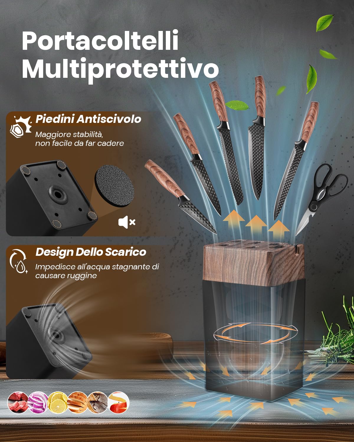 Coltelli da Cucina, 7 Pezzi Set Coltelli da Cucina Affilati con Blocco, Lame Acciaio Inossidabile di Qualità e Manici Ergonomici, Coltello da Cucina Professionali per Uso Domestico（Non Legno）